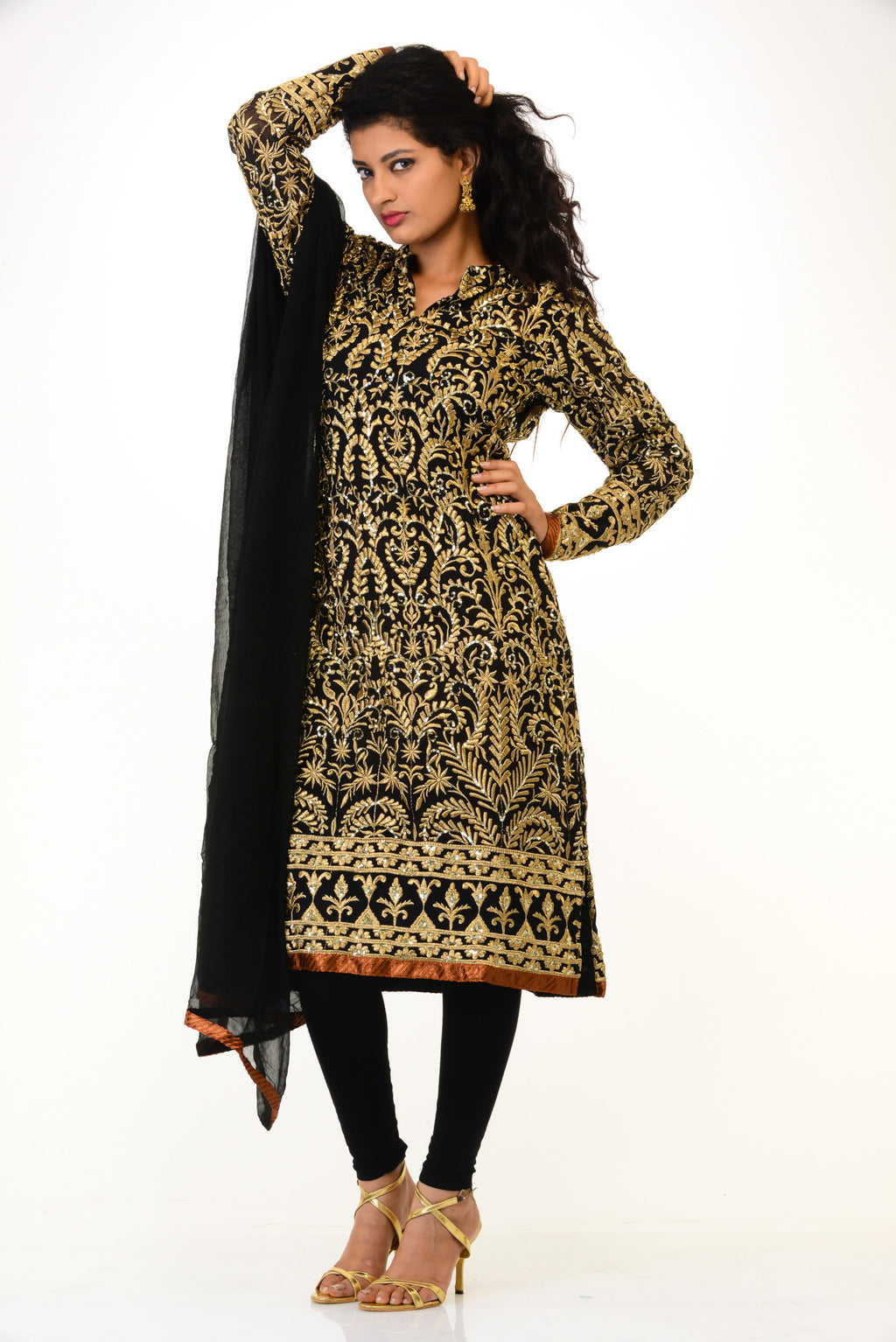 Badri silk full sleeve kurti with handworks in Coffee Brown shade MBS- –  MyBudgetStore.in